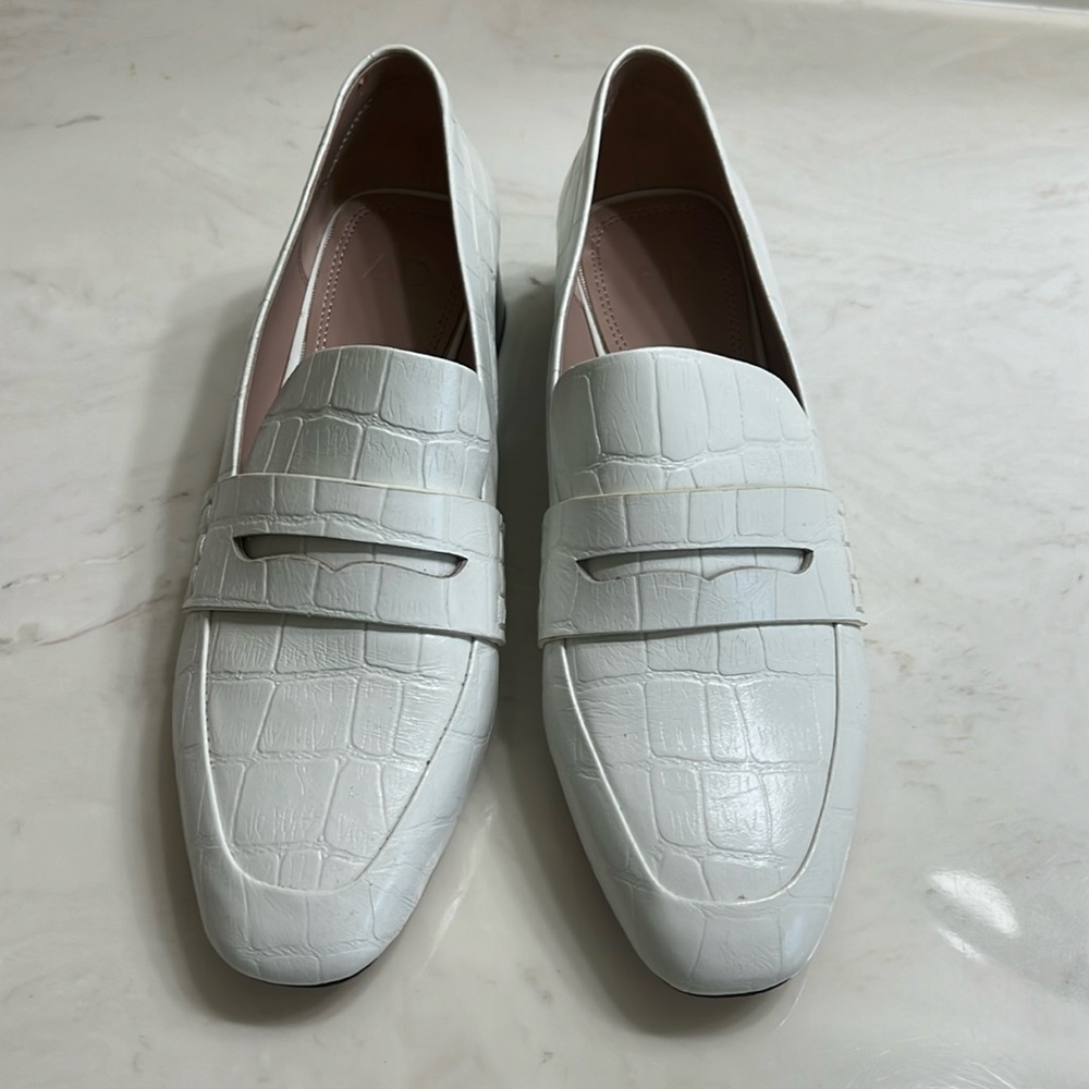 AD & DAUGHTERS White Leather Crocodile Loafer Bowdin Black Block Heel Slip On 7